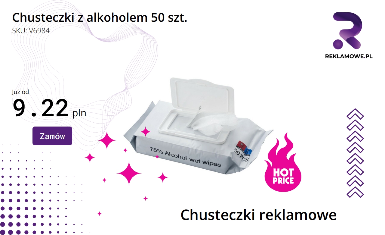 Chusteczki nasączone alkoholem, 50 sztuk