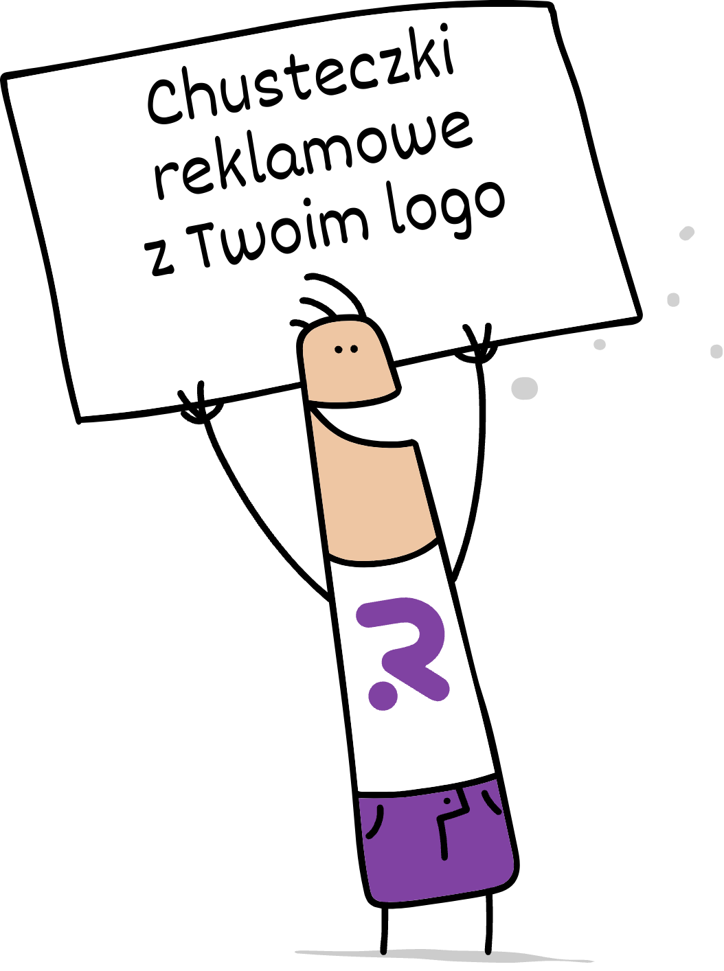 Buddy trzymający napis chusteczki reklamowe z Twoim logo